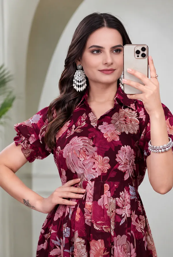Maroon_Georgette_Floral_Print_Fit_And_Flare_Dress_For_Women