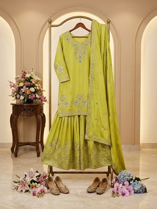 Green_Embroidered_Sharara_Suit_Set_for_Women