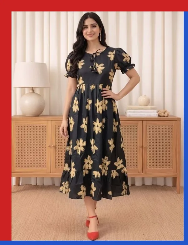 Black_Floral_Puff_Sleeve_Midi_Dress_for_Women
