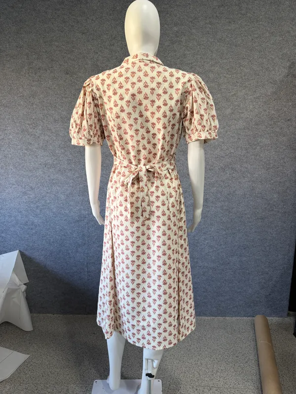 Cream_Floral_Print_Puff_Sleeve_Midi_Dress_for_Women