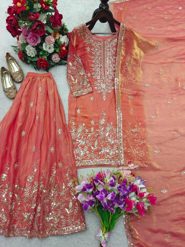 Peach_Embroidered_Three-Piece_Ethnic_Suit_Set_For_Women