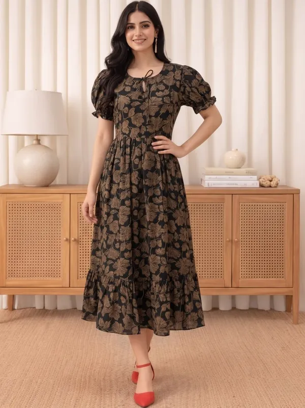 Black_Floral_Print_Fit_And_Flare_Dress_for_Women