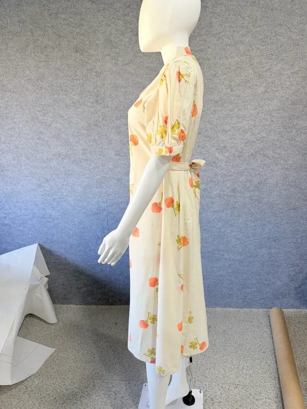 Cream_Floral_Puff_Sleeve_Midi_Dress_for_Women