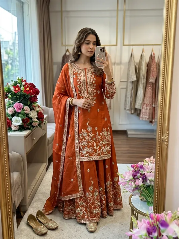 Orange_Embroidered_Ethnic_Suit_Set_for_Women