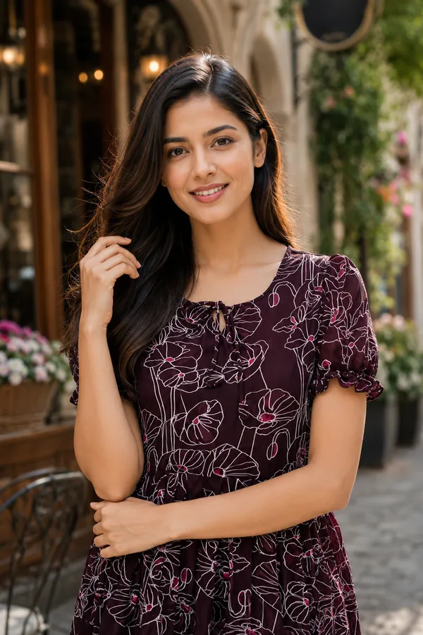 Maroon_Floral_Print_Short_Sleeve_Dress_for_Women