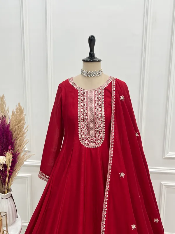 Red_Embroidered_Anarkali_Suit_Set_For_Women