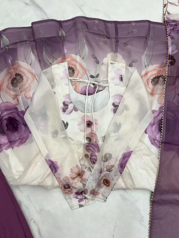 White_Floral_Print_Kurta_Set_With_Purple_Dupatta_for_Women