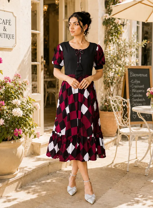Black_Checkered_Fit_And_Flare_Dress_for_Women