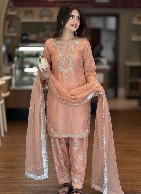 Peach_Embroidered_Three_Piece_Suit_Set_for_Women