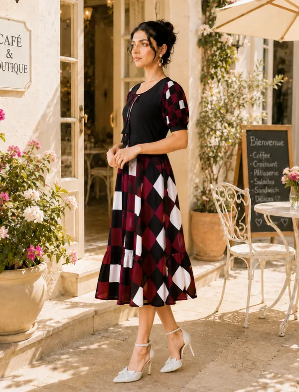 Black_Checkered_Fit_And_Flare_Dress_for_Women