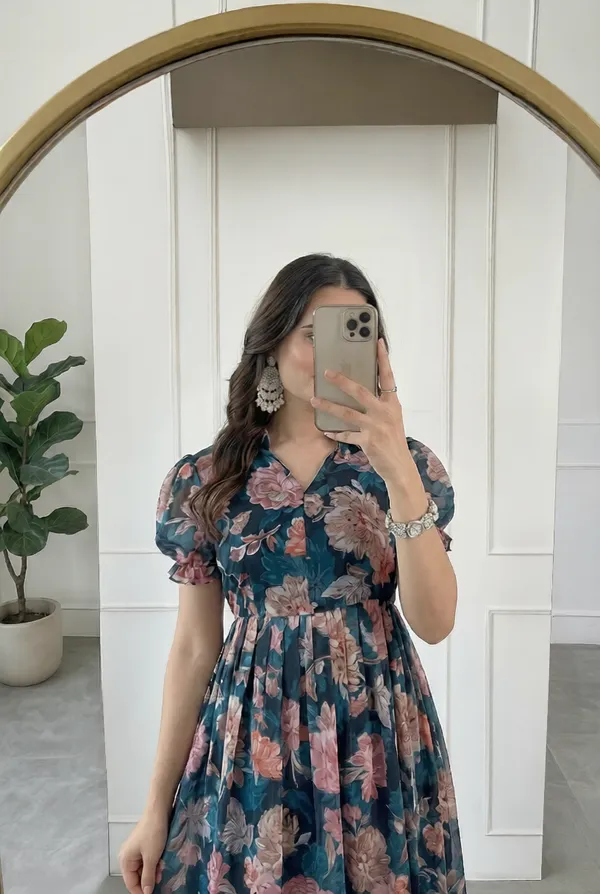 Teal_Floral_Printed_Fit_And_Flare_Dress_for_Women