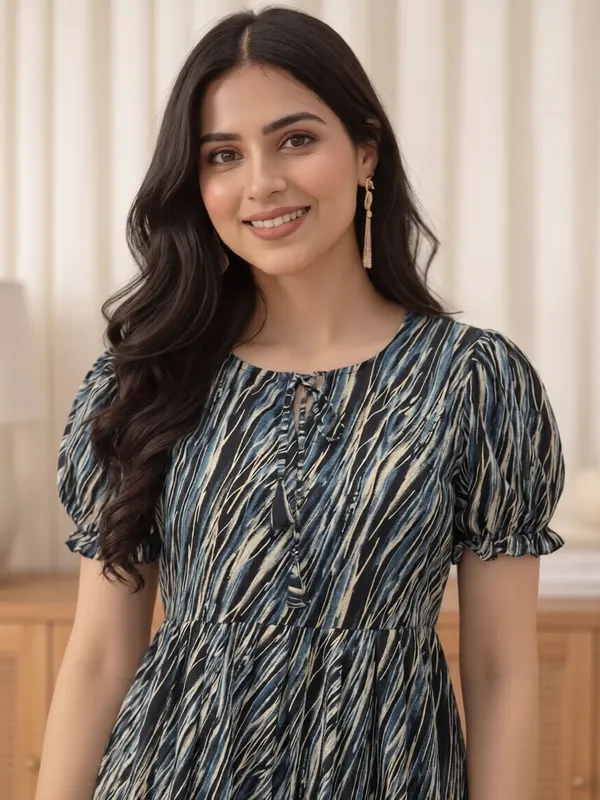 Blue_Printed_Puff_Sleeve_Dress_for_Women
