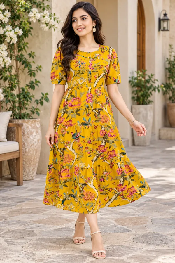 Yellow_Floral_Print_Fit_And_Flare_Dress_for_Women