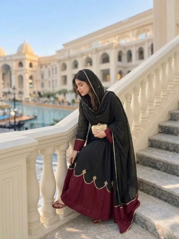Black_And_Maroon_Embroidered_Abaya_Dress_For_Women