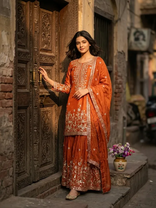 Orange_Embroidered_Ethnic_Suit_Set_for_Women