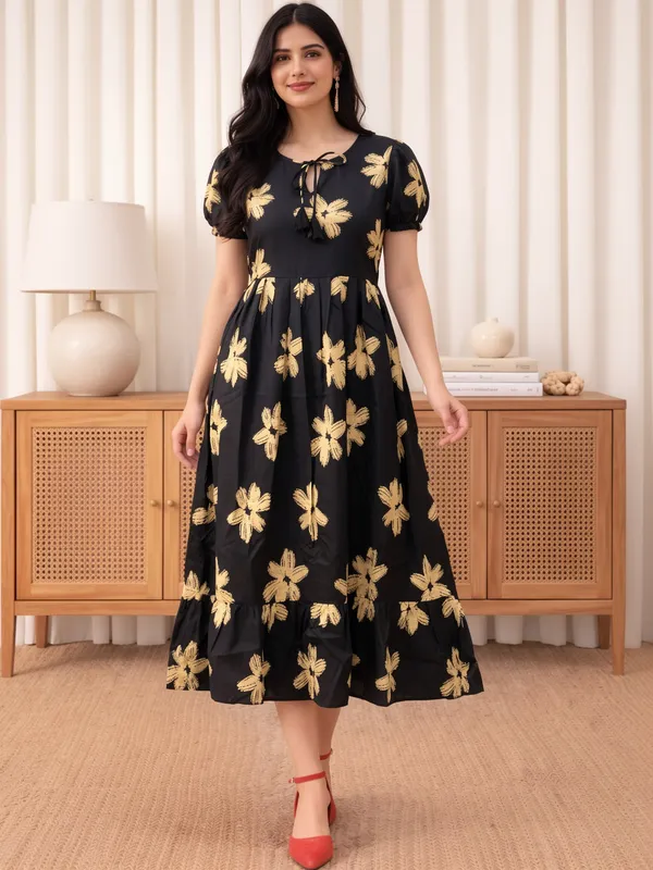 Black_Floral_Puff_Sleeve_Midi_Dress_for_Women
