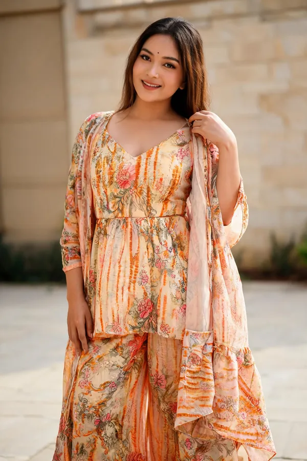 Peach_Georgette_Indo_Western_3_Piece_Set_For_Women