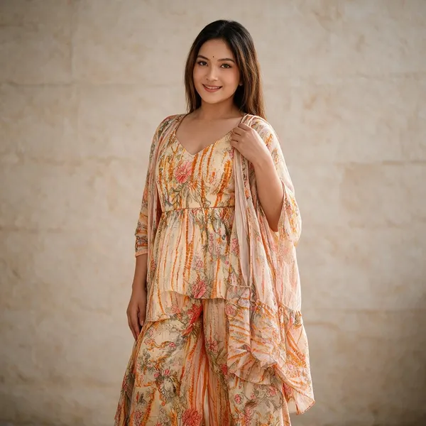 Peach_Georgette_Indo_Western_3_Piece_Set_For_Women