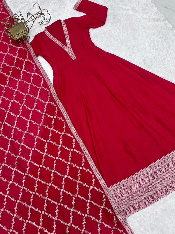Red_Embroidered_Anarkali_Suit_Set_For_Women