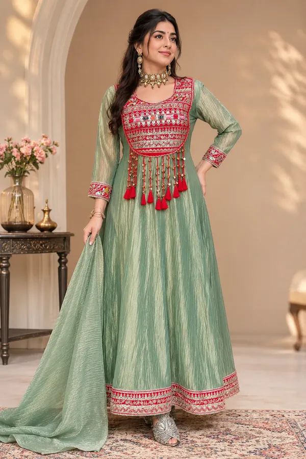 Green_Cotton_Gown_For_Women