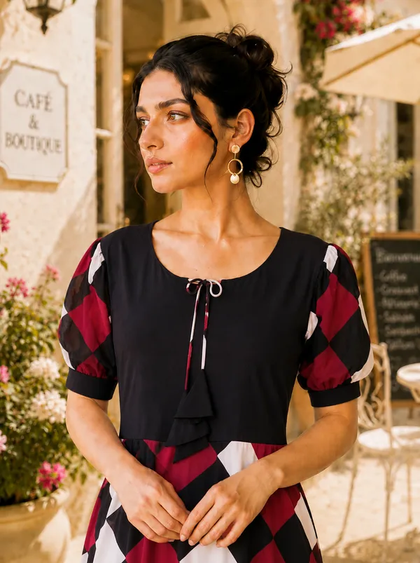 Black_Checkered_Fit_And_Flare_Dress_for_Women