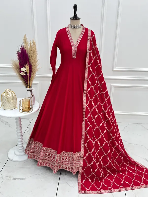 Red_Embroidered_Anarkali_Suit_Set_For_Women
