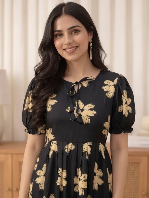Black_Floral_Puff_Sleeve_Midi_Dress_for_Women