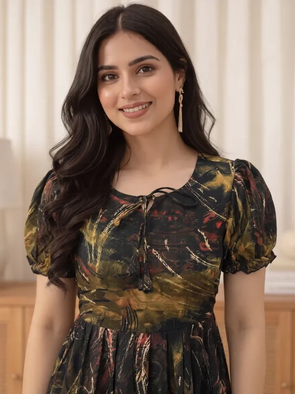 Black_Printed_Fit_And_Flare_Dress_For_Women
