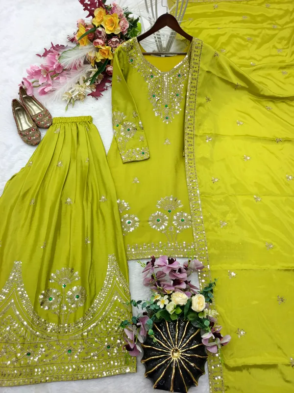 Green_Embroidered_Sharara_Suit_Set_for_Women