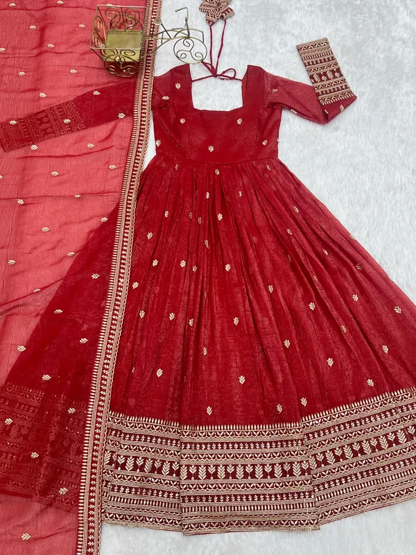 Red_Embroidered_Anarkali_Suit_Set_For_Women