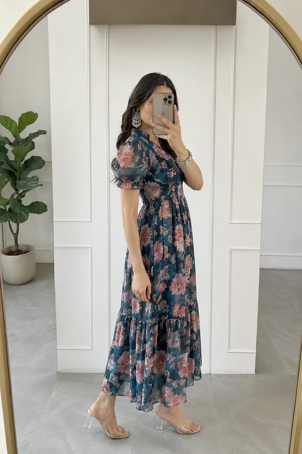 Teal_Floral_Printed_Fit_And_Flare_Dress_for_Women