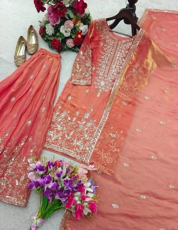 Peach_Embroidered_Three-Piece_Ethnic_Suit_Set_For_Women