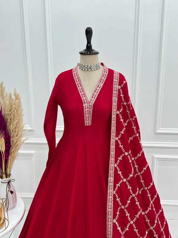 Red_Embroidered_Anarkali_Suit_Set_For_Women