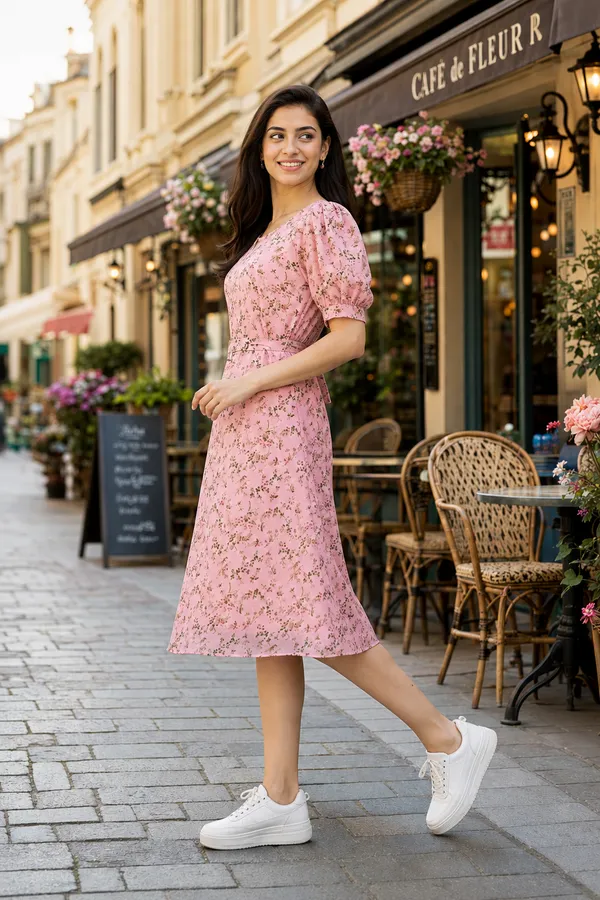 Pink_Floral_Puff_Sleeve_Midi_Dress_for_Women
