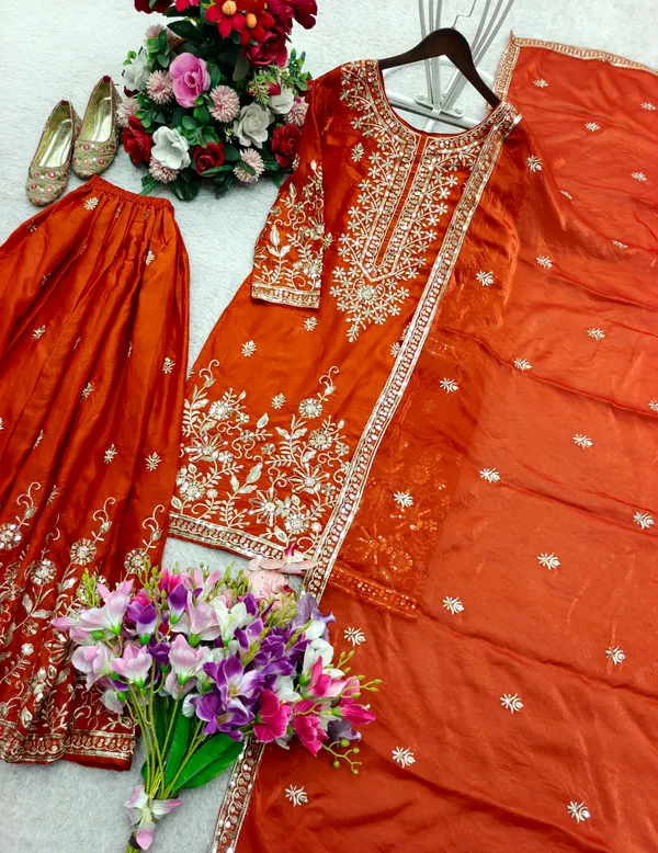 Orange_Embroidered_Ethnic_Suit_Set_for_Women