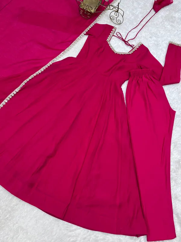 Pink_Chanderi_Flared_Anarkali_Set_For_Women