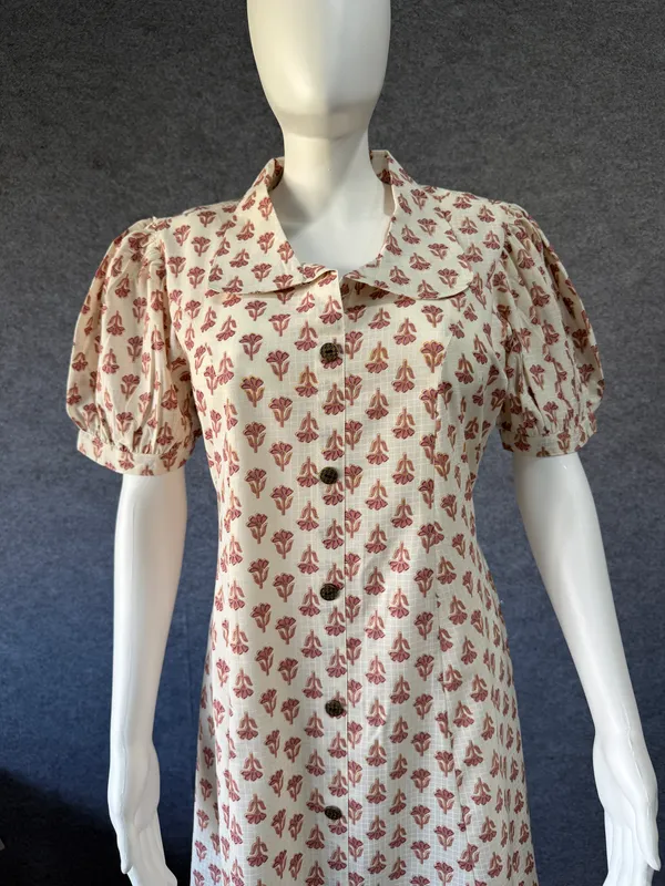 Cream_Floral_Print_Puff_Sleeve_Midi_Dress_for_Women