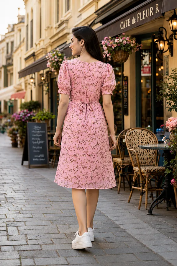 Pink_Floral_Puff_Sleeve_Midi_Dress_for_Women