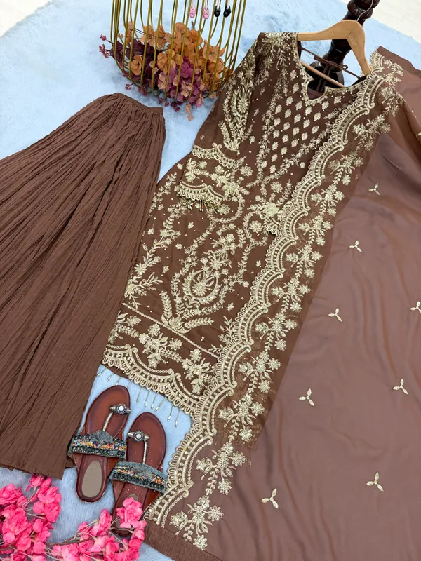 Brown_Embroidered_Three_Piece_Suit_Set_for_Women