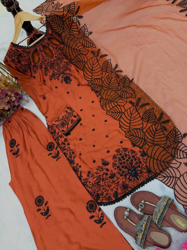 Orange_Embroidered_Kurta_Set_With_Dupatta_for_Women