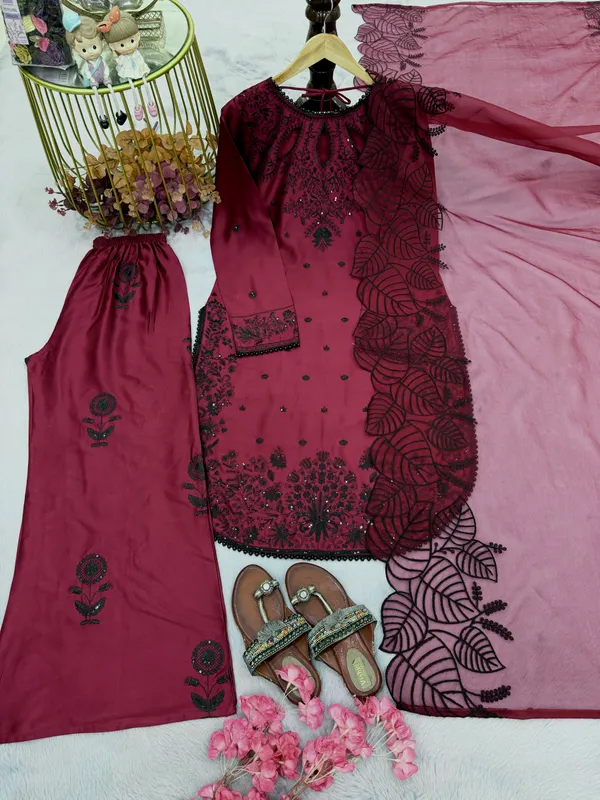 Wine_Embroidered_Straight_Kurta_Set_for_Women