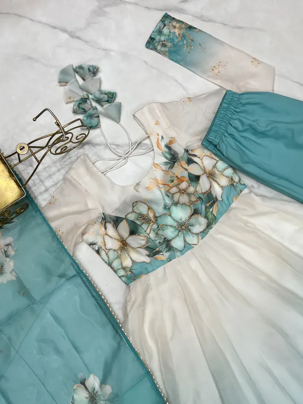 Teal_Floral_Anarkali_Dress_With_Dupatta_for_Women