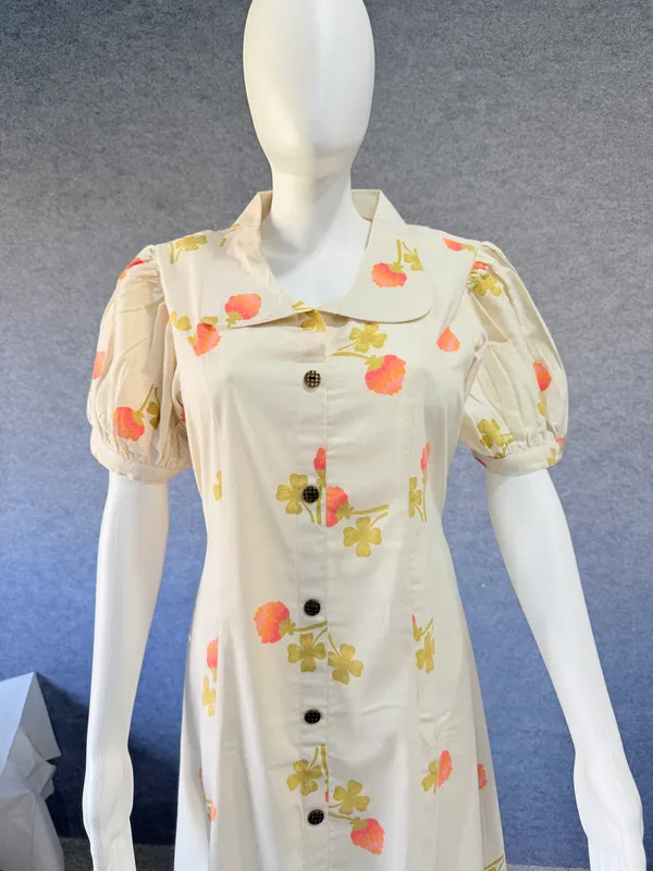 Cream_Floral_Puff_Sleeve_Midi_Dress_for_Women