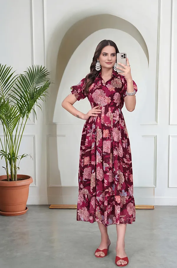 Maroon_Georgette_Floral_Print_Fit_And_Flare_Dress_For_Women