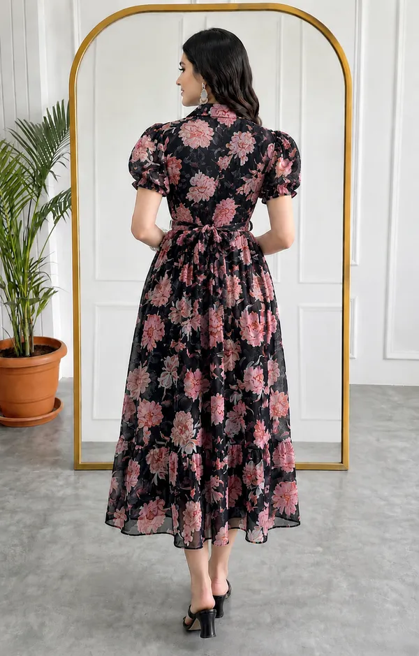 Black_Floral_Print_Puff_Sleeve_Midi_Dress_for_Women