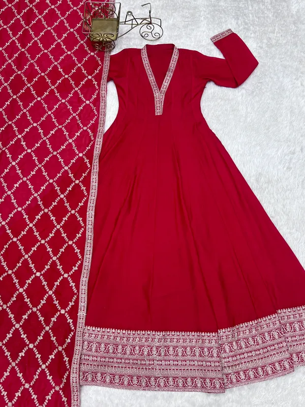Red_Embroidered_Anarkali_Suit_Set_For_Women