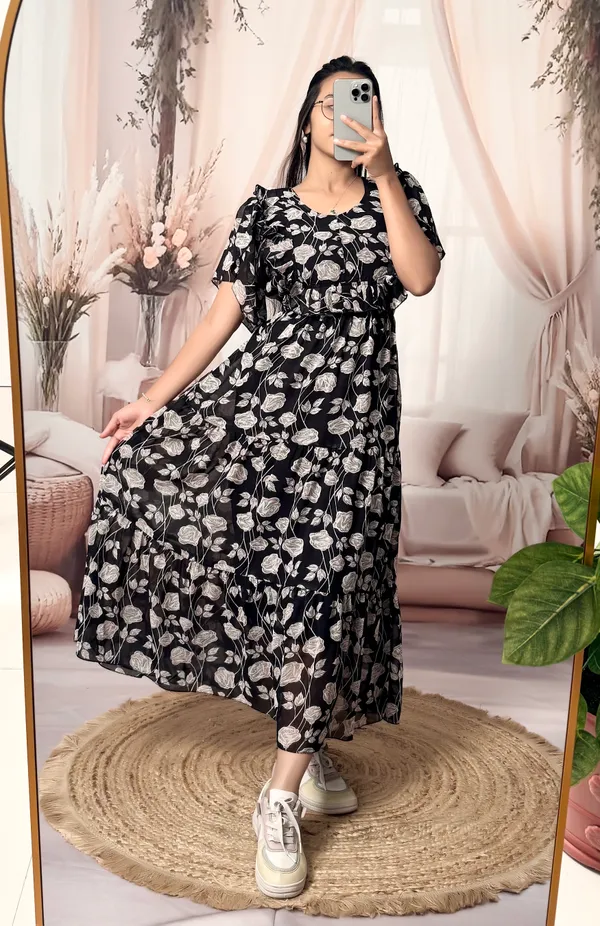 Black_Georgette_Floral_Fit_And_Flare_Dress_For_Women
