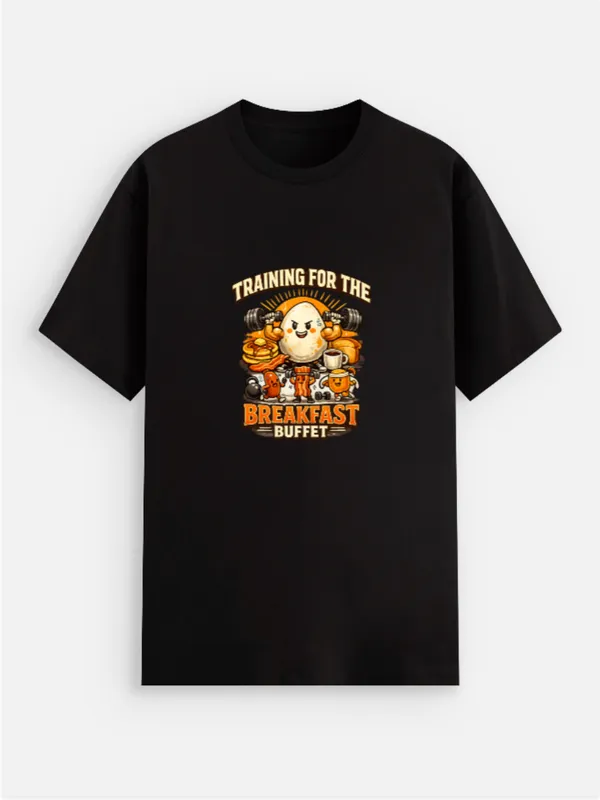 Breakfast_Buffet_Cotton_Graphic_Print_Round_Neck_T-Shirt