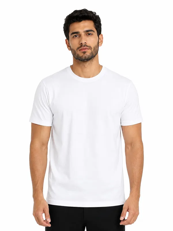 Unisex_Plain_Cotton_Blend_Round_Neck_T-Shirt