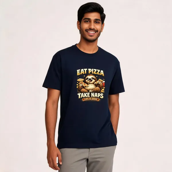 Eat_Pizza__Cotton_Graphic_Print_Round_Neck_T-Shirt